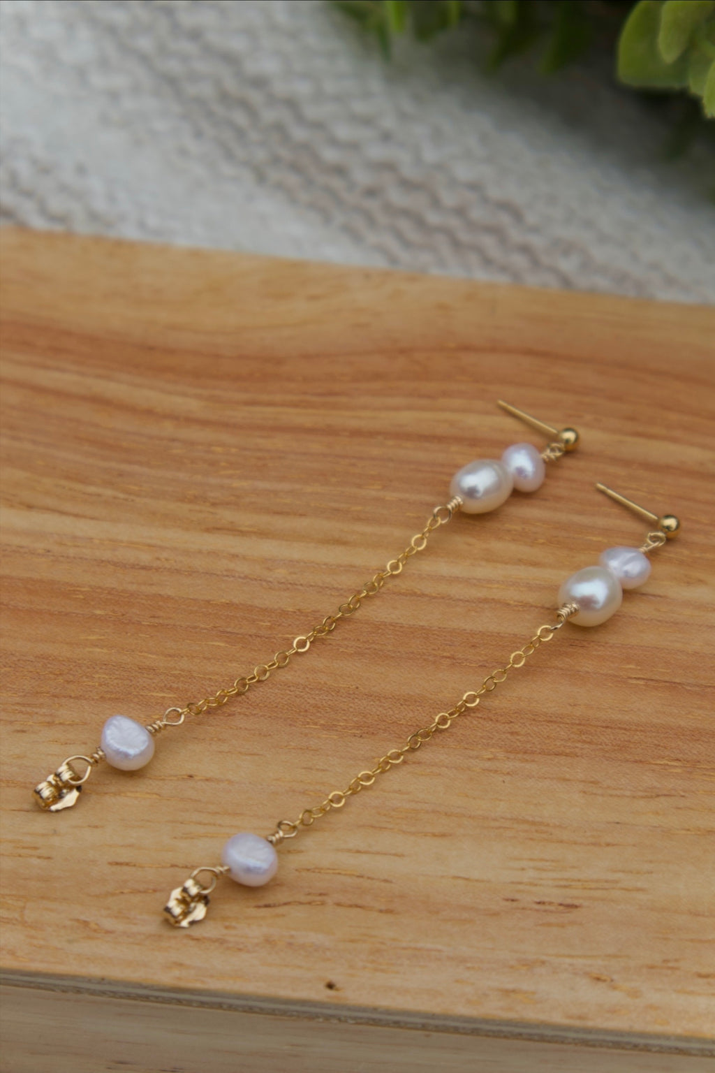 Dainty Freshwater Pearl Chain Stud Earrings