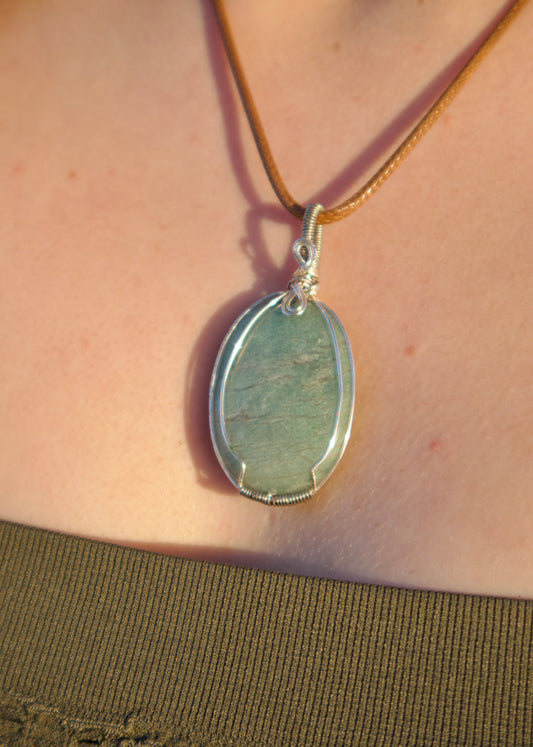 Natural Oval Amazonite Crystal Pendant