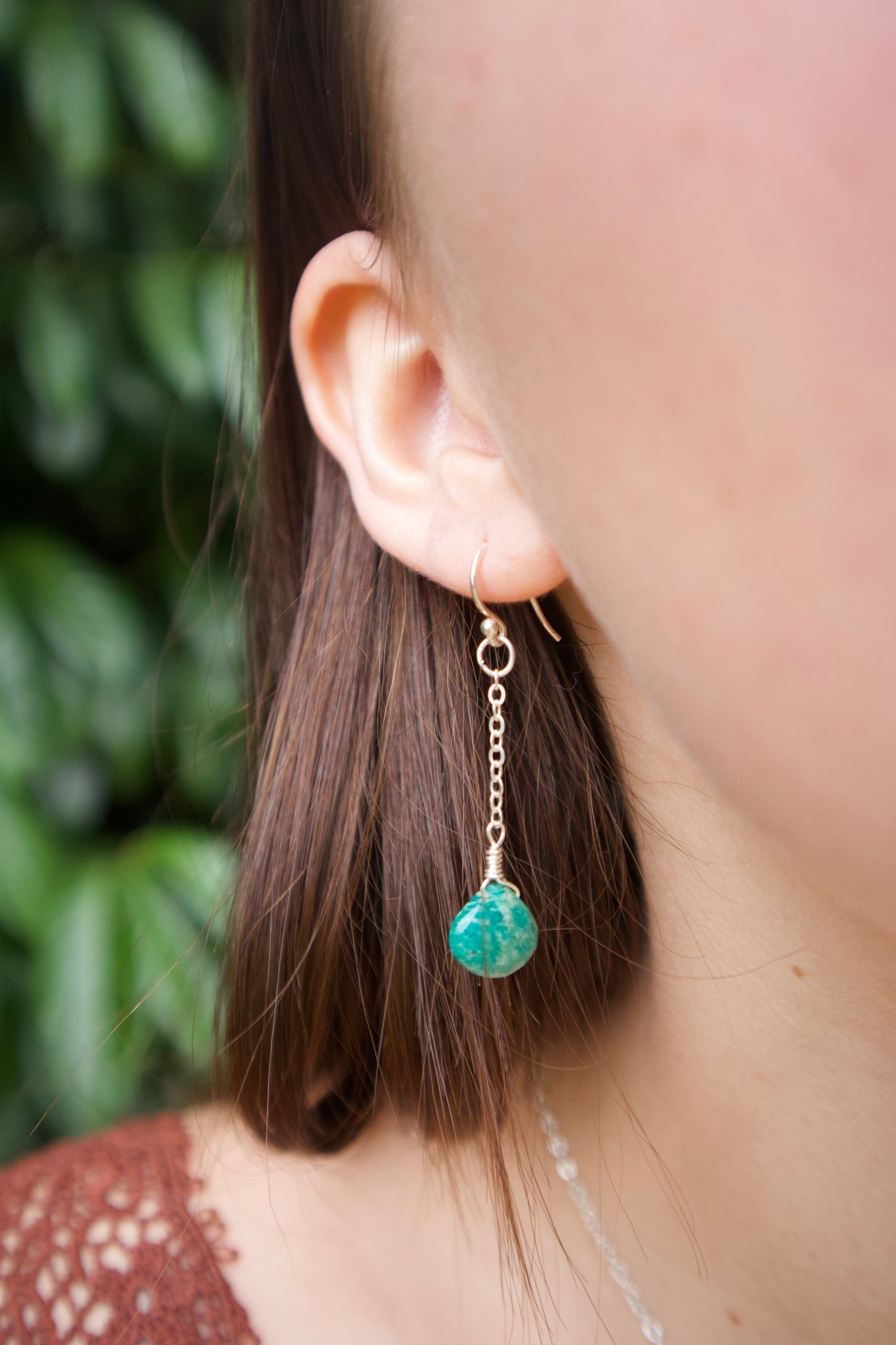 Sterling silver amazonite gem chain earrings