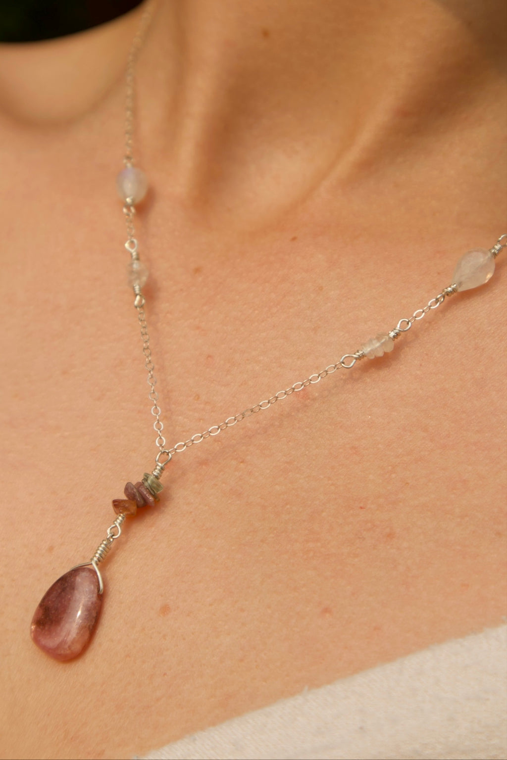 Sterling Silver Rhodonite Quartz Necklace