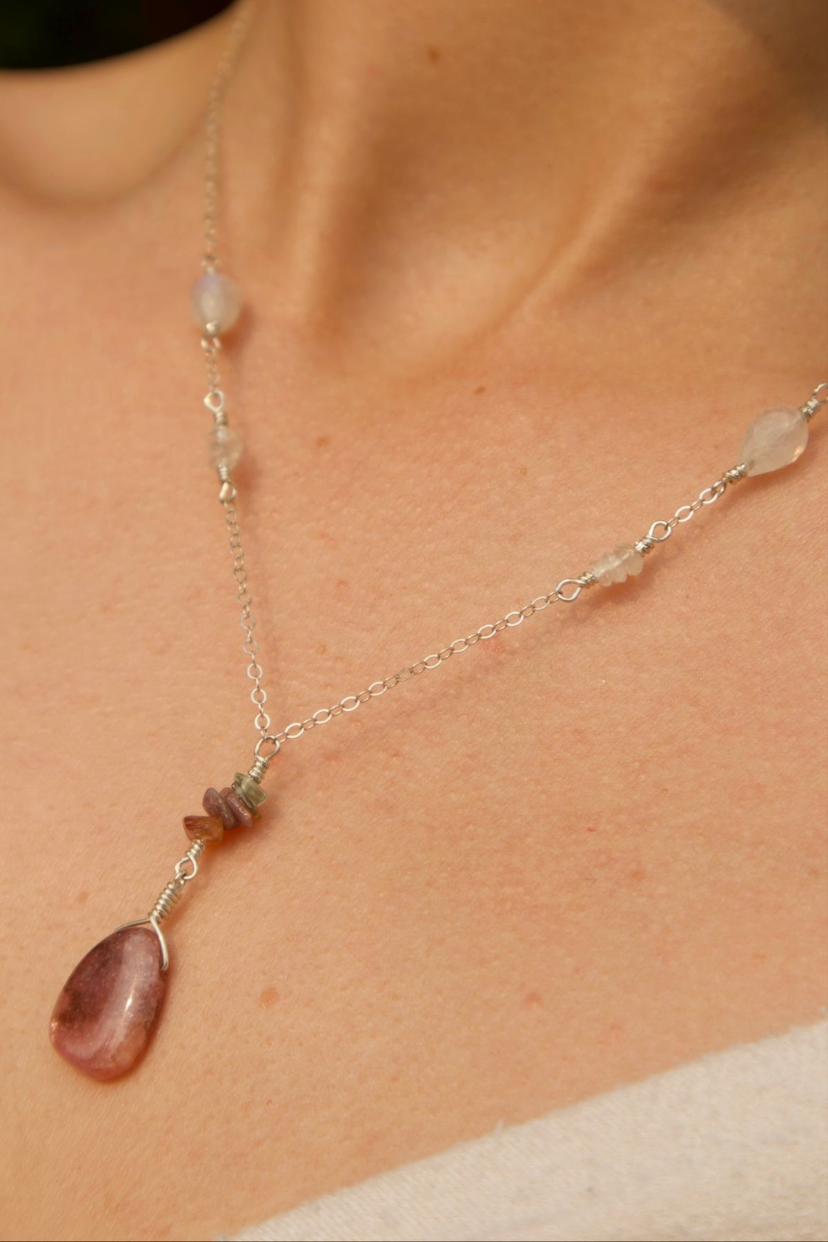 Sterling Silver Rhodonite Quartz Necklace