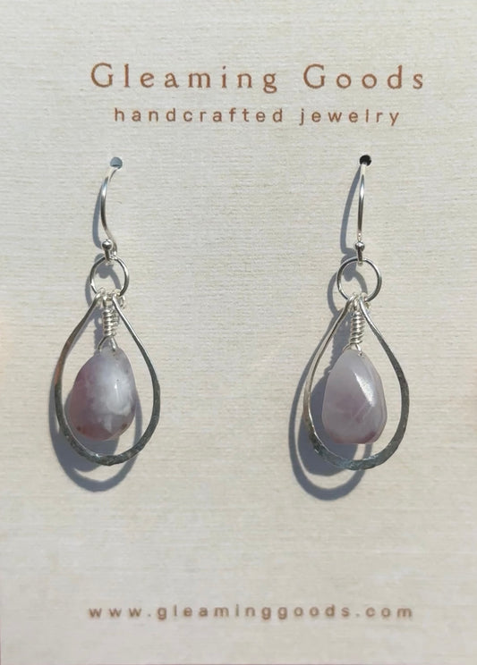 Sterling Silver Tiffany Stone Teardrop Hoops