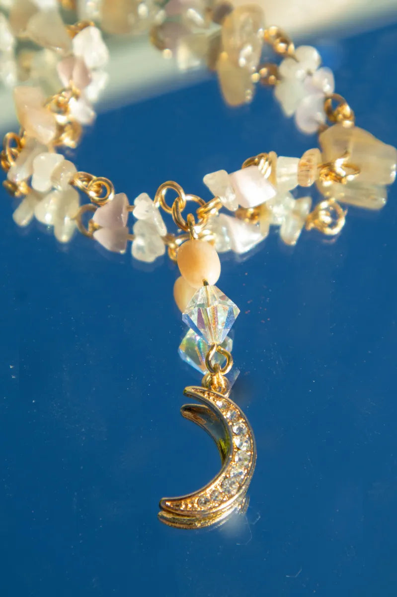 Crescent Moon Crystal Chain Necklace