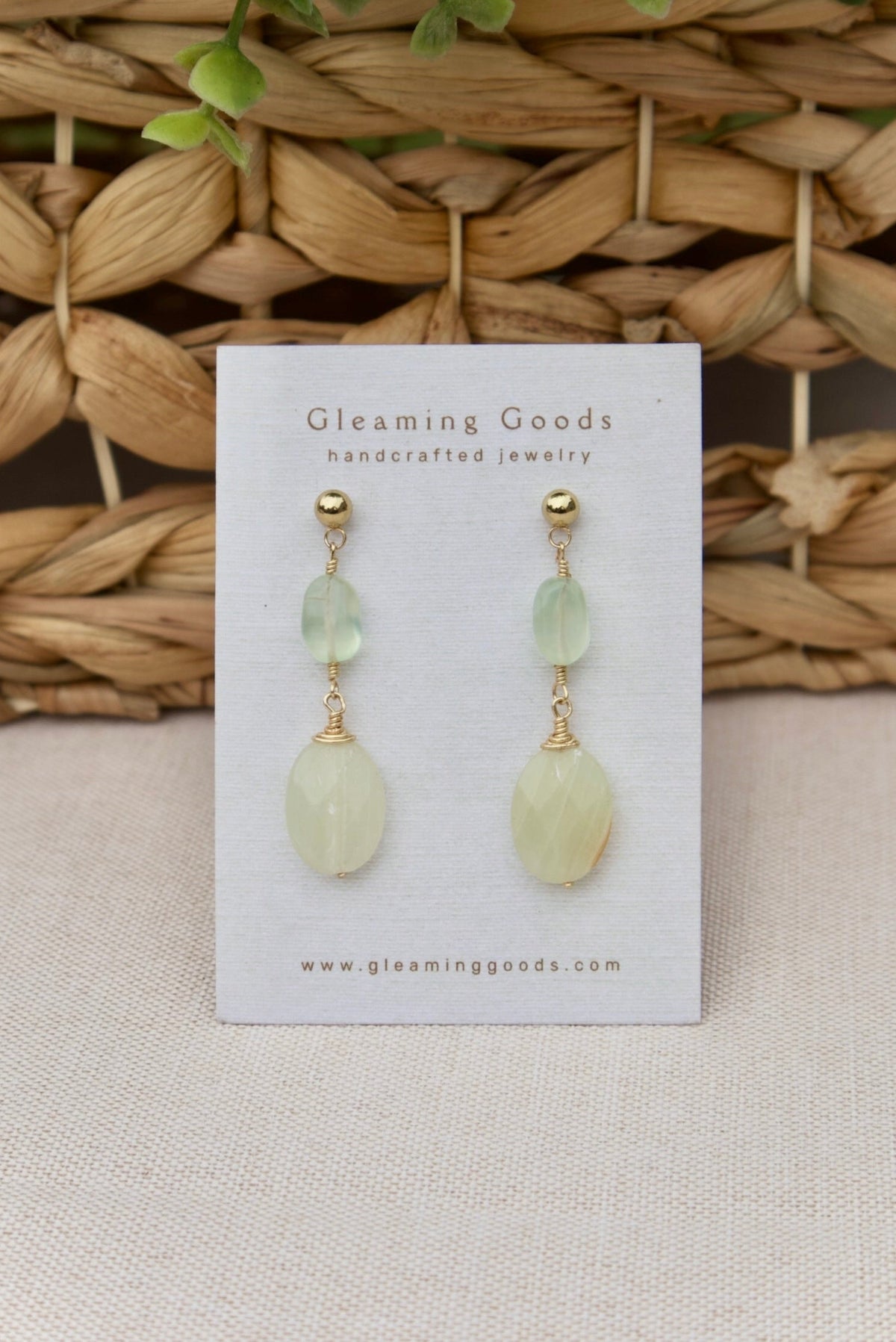 Faceted Genuine Green Jade Gemstone Stud Dangles