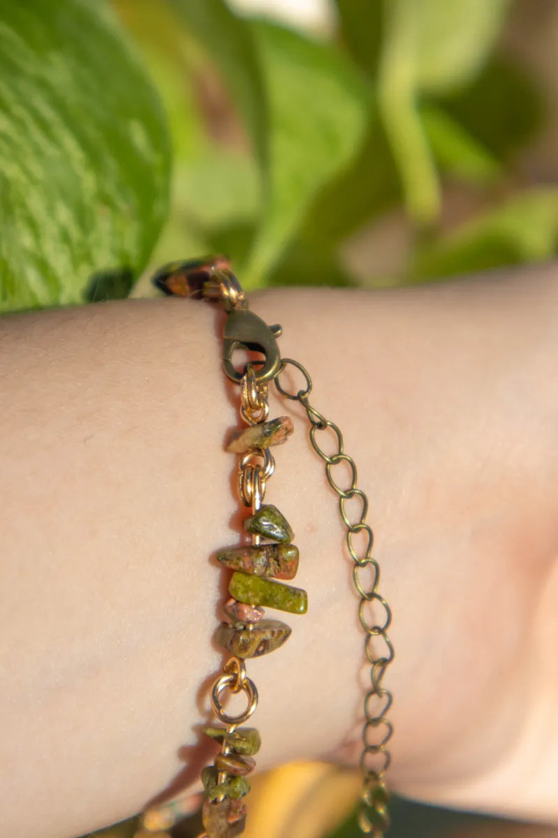 Unakite Crystal Chip Chain Bracelet