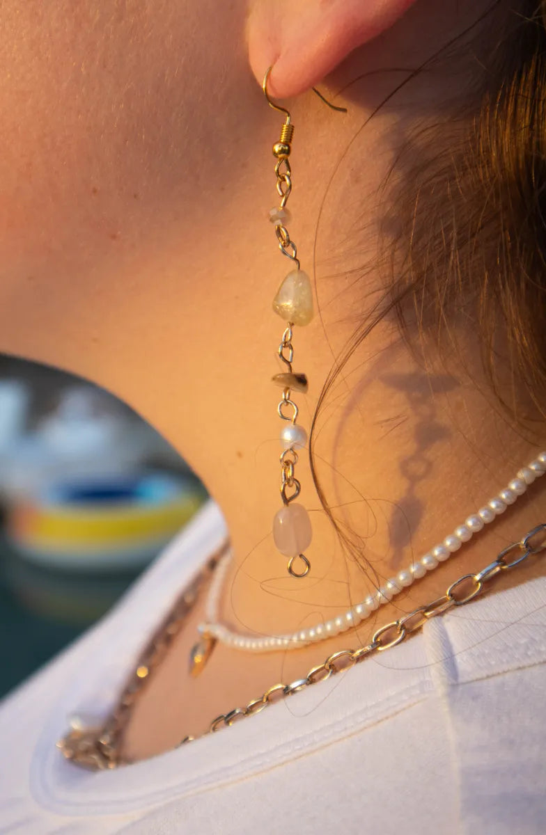 Crystal Chain Coral Dangle Earrings