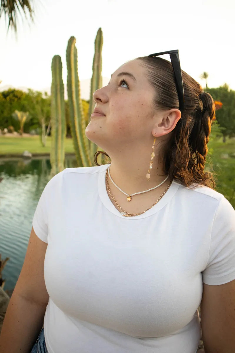 Crystal Chain Coral Dangle Earrings