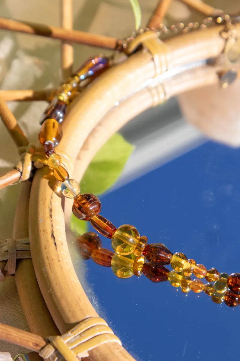 Amber Beaded Pendant Necklace