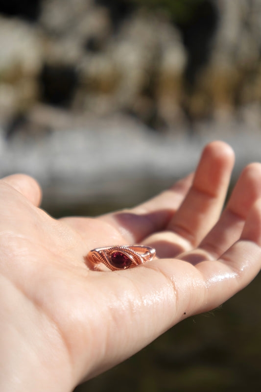 Red Garnet Intricate Ring