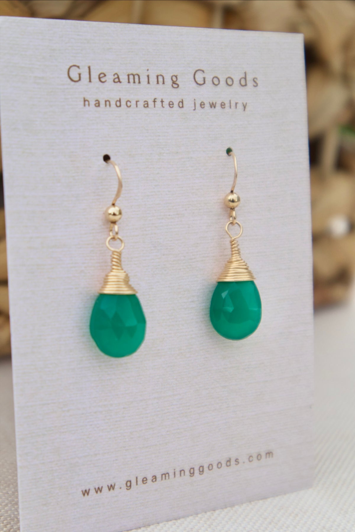 Gold Filled Faceted Green Jade Stone Earrings