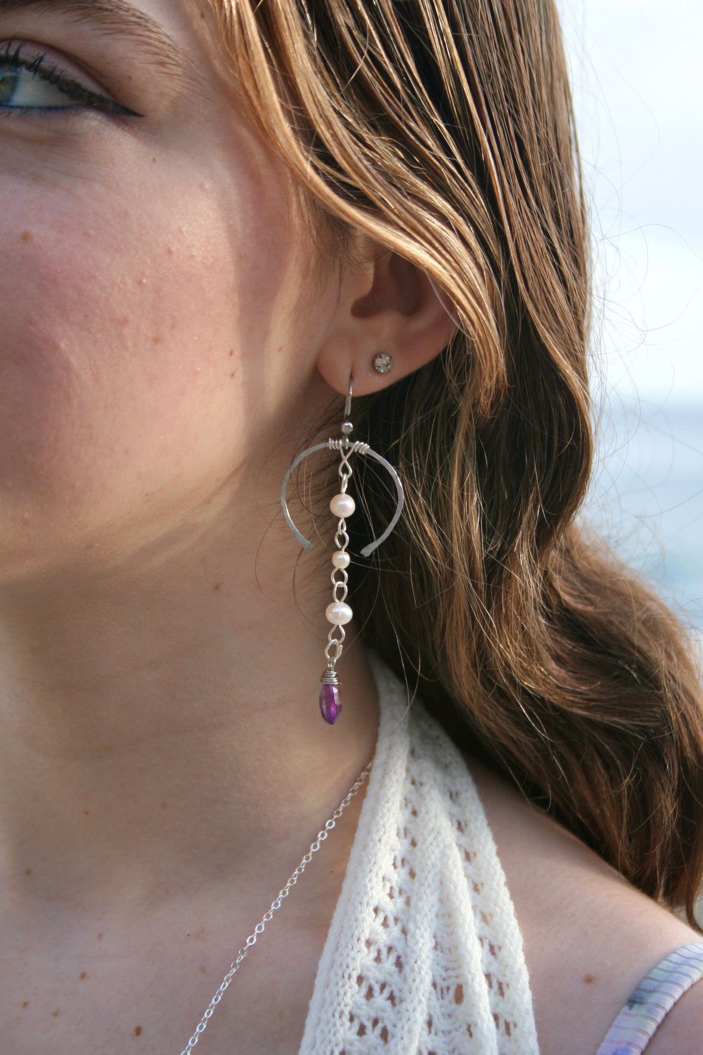 Wishbone Amethyst Gem Earrings