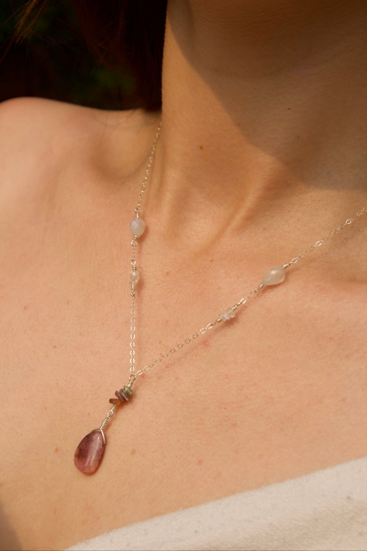 Sterling Silver Rhodonite Quartz Necklace