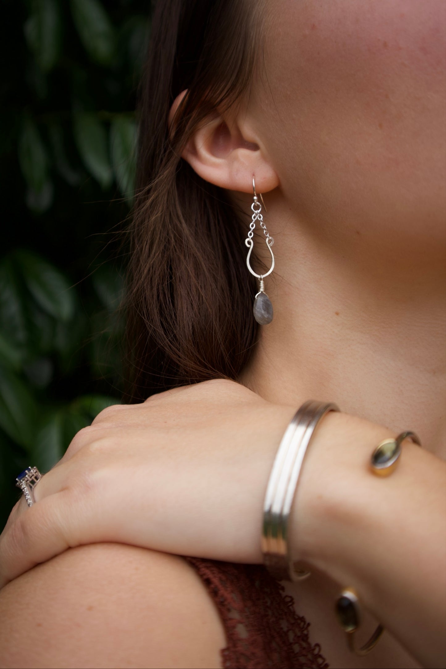 Sterling silver labradorite chain drop earrings