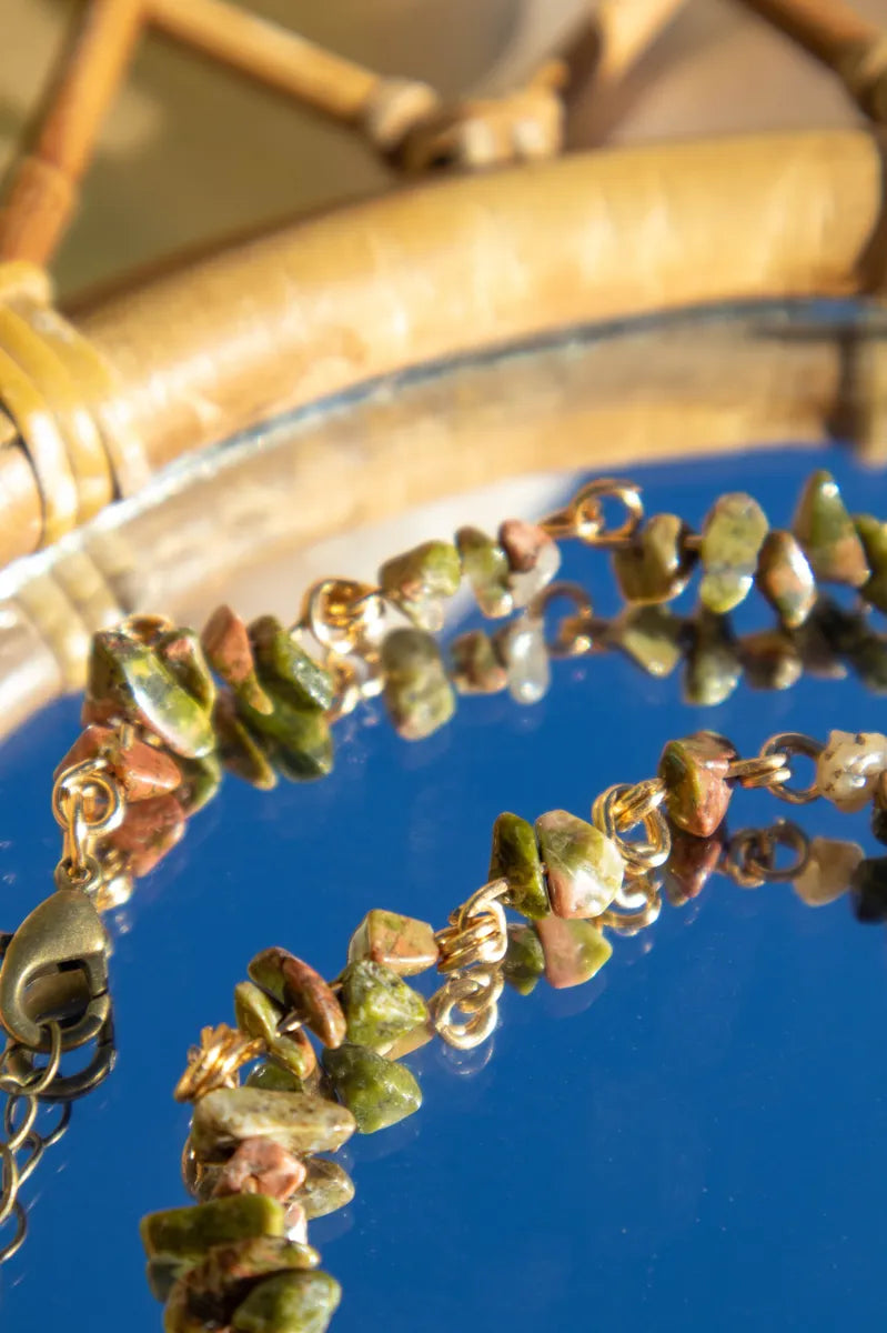 Unakite Crystal Chip Chain Necklace