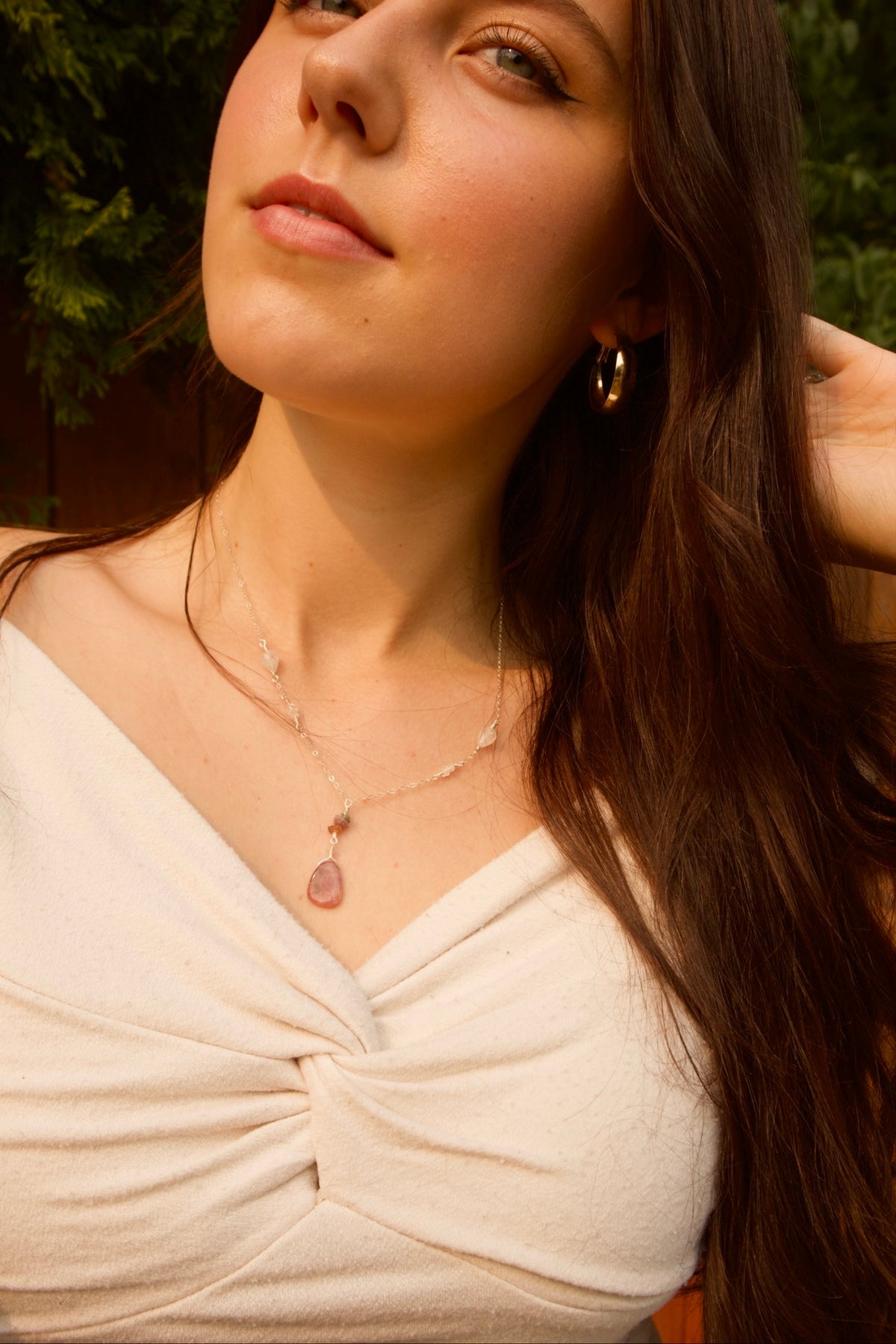 Sterling Silver Rhodonite Quartz Necklace