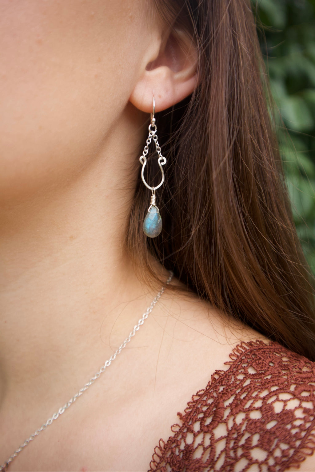 Sterling silver labradorite chain drop earrings