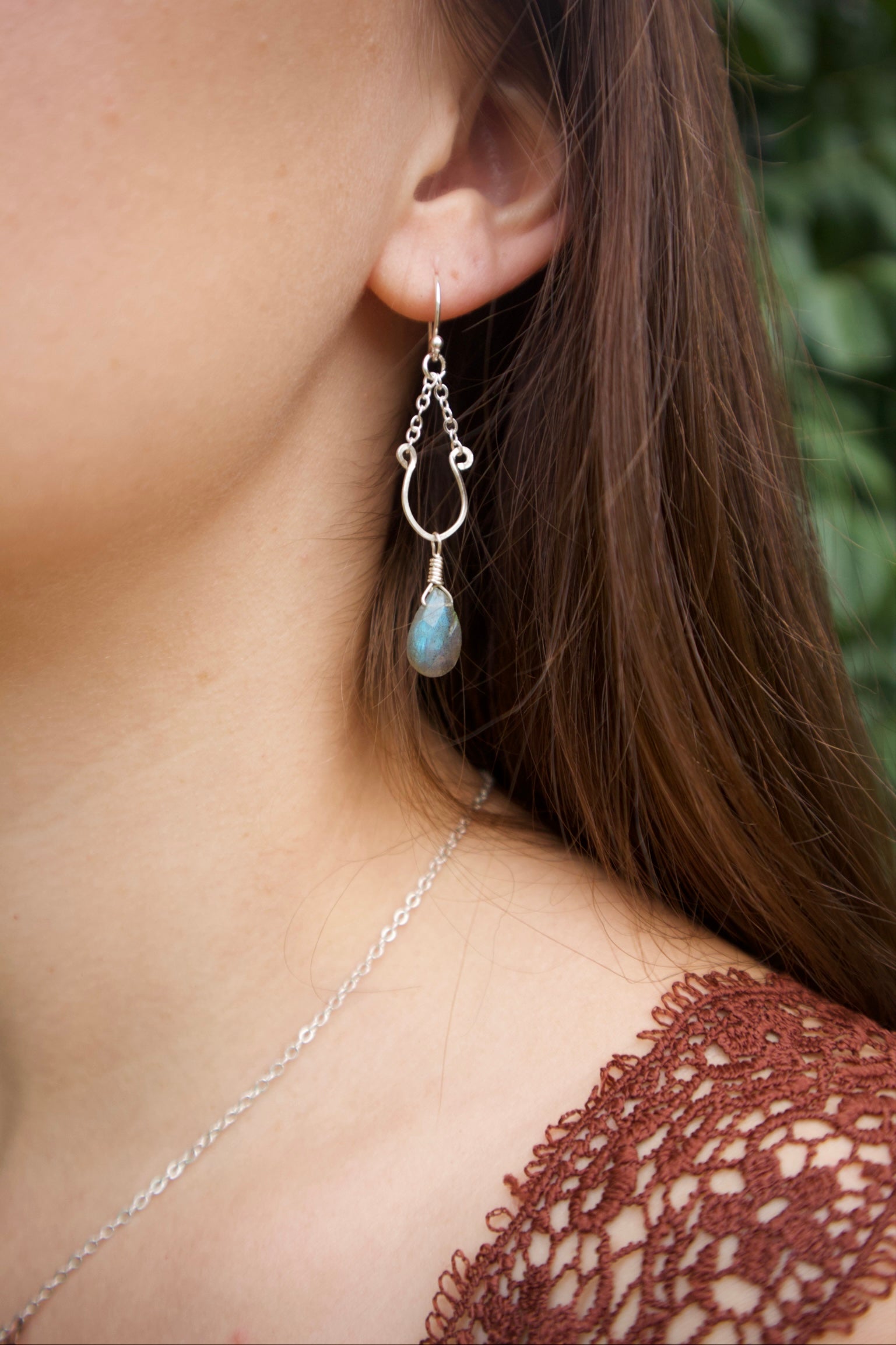 Sterling silver labradorite chain drop earrings
