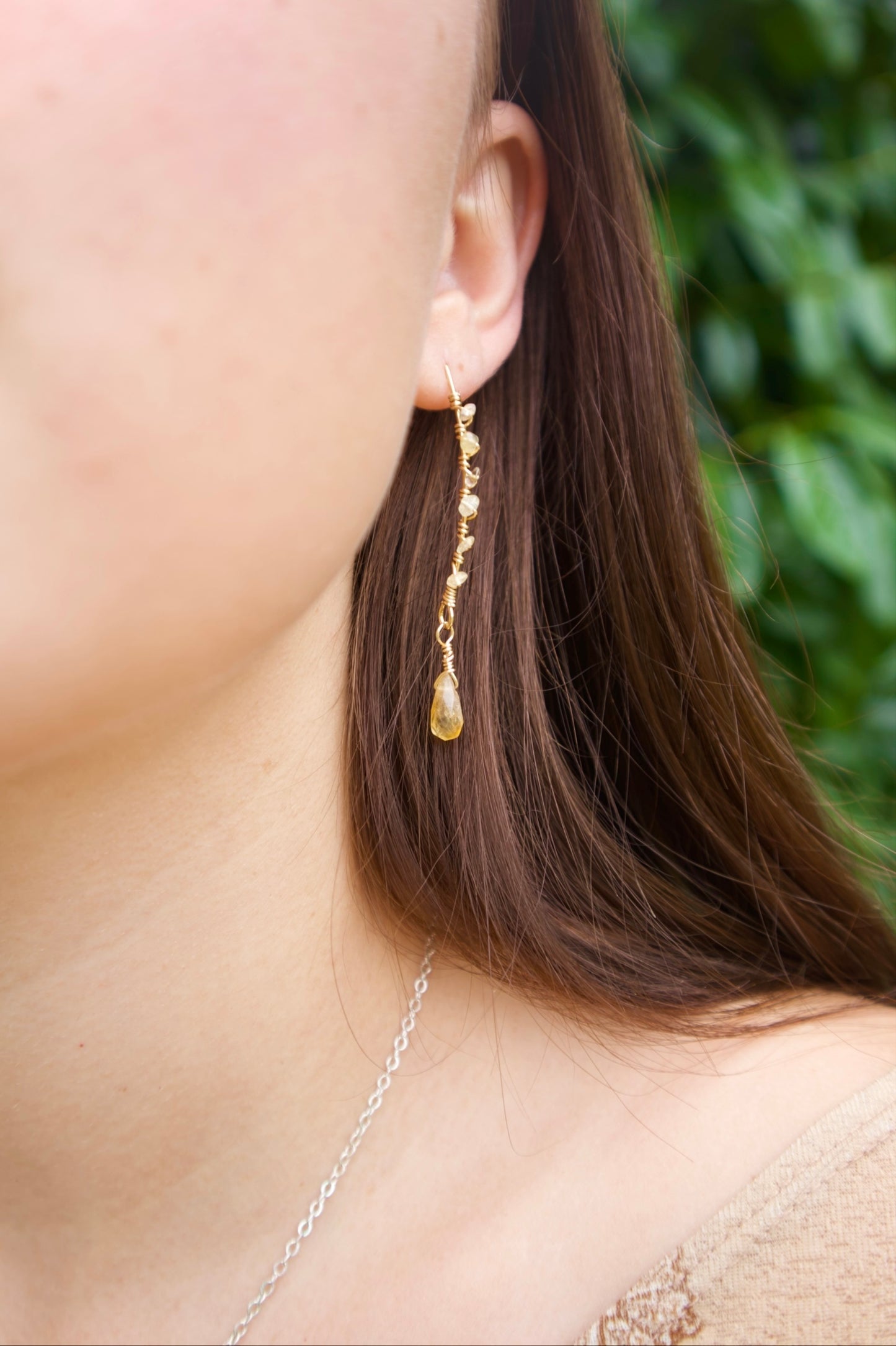 Genuine citrine long dangle earrings