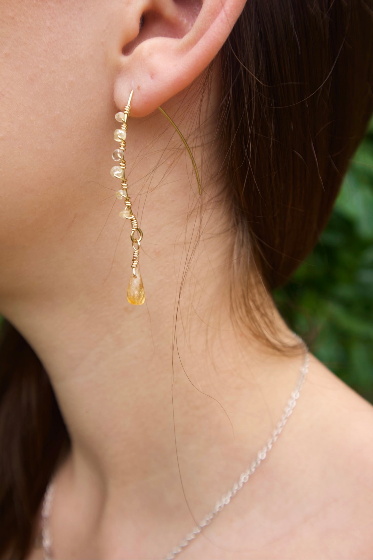 Genuine citrine long dangle earrings