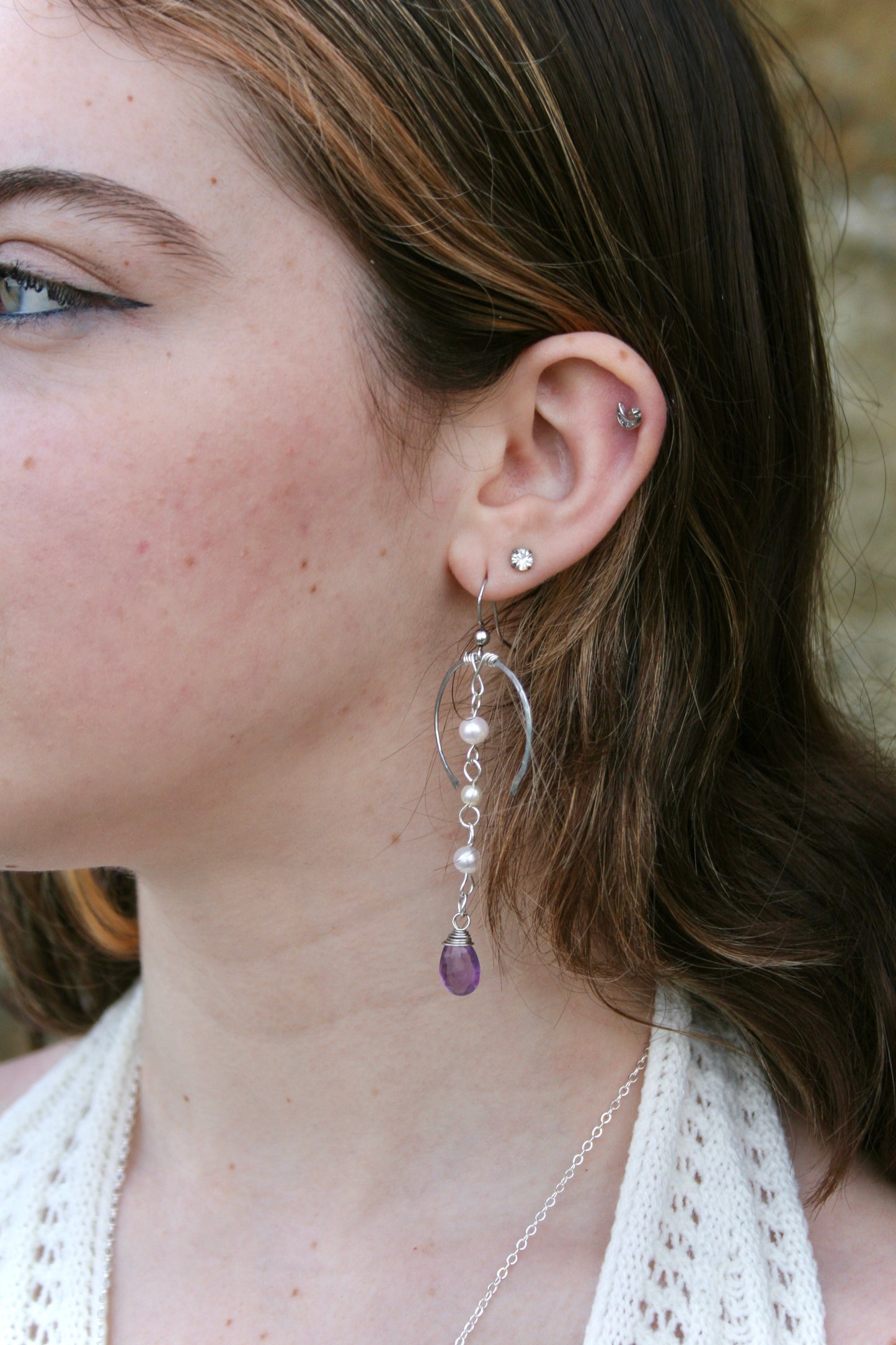 Wishbone Amethyst Gem Earrings