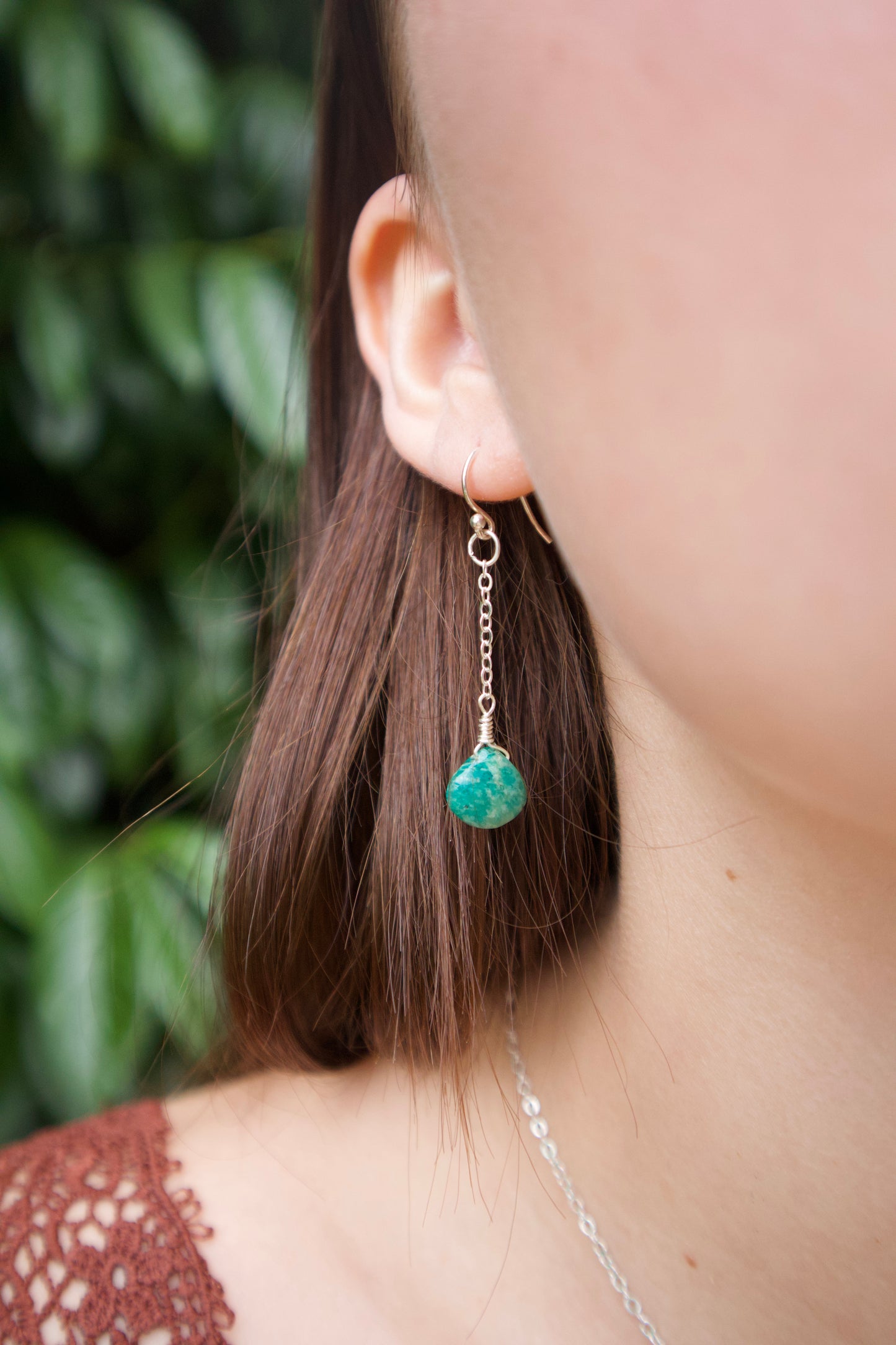 Sterling silver amazonite gem chain earrings