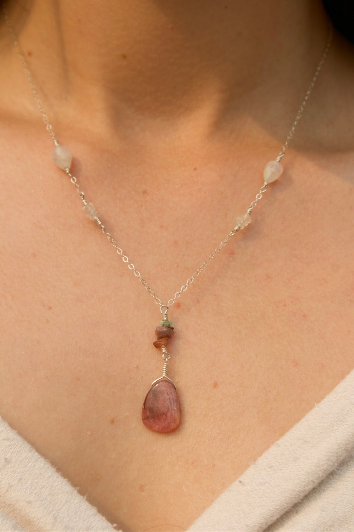 Sterling Silver Rhodonite Quartz Necklace