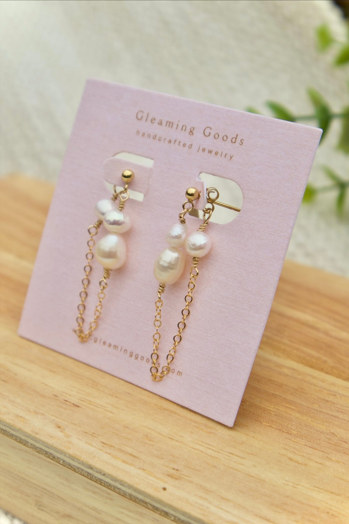 Dainty Freshwater Pearl Chain Stud Earrings