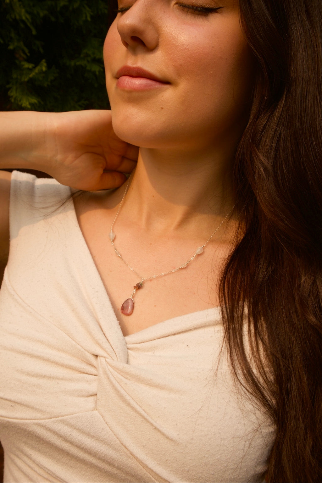 Sterling Silver Rhodonite Quartz Necklace