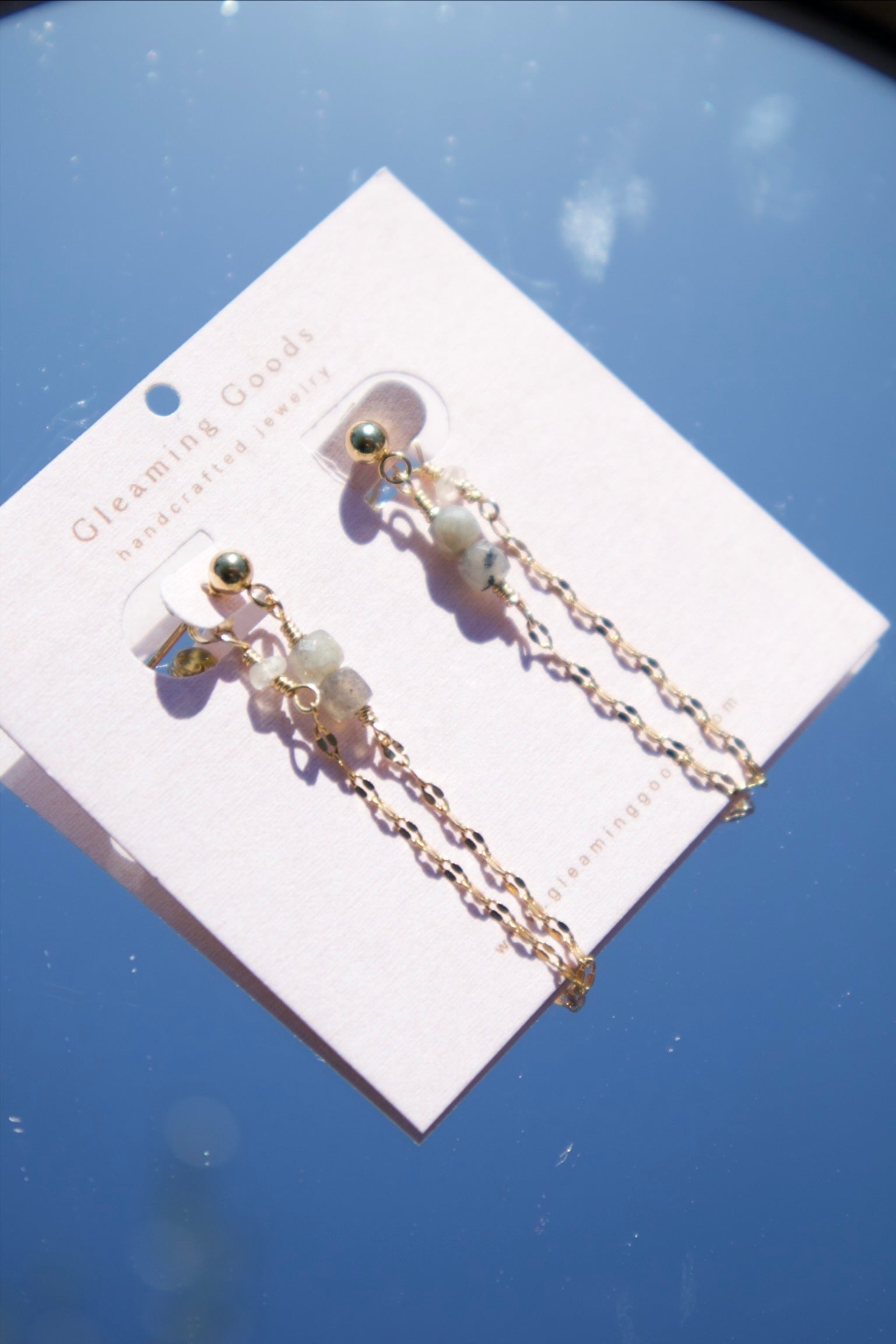 Dainty Labradorite Chain Stud Earrings