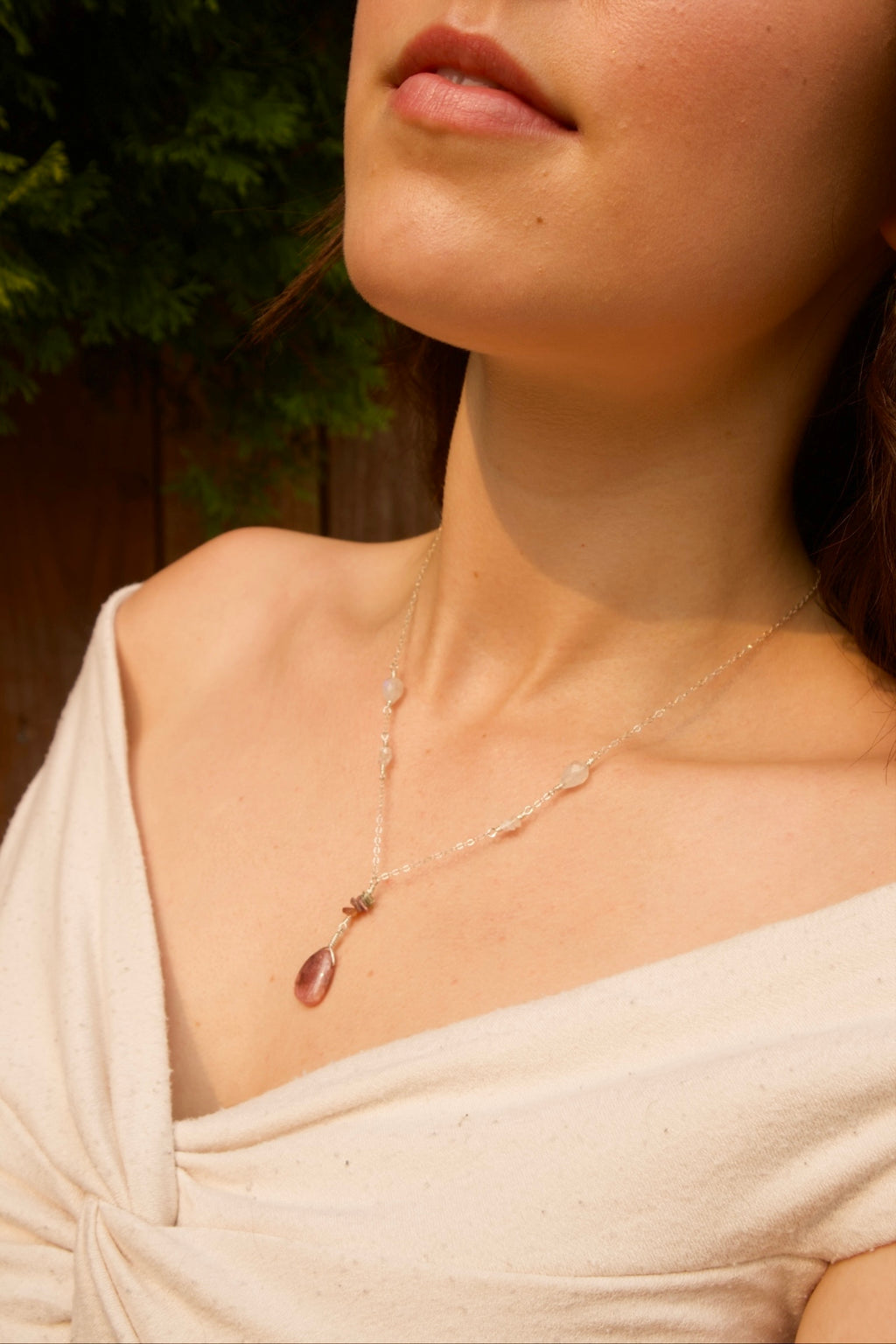 Sterling Silver Rhodonite Quartz Necklace