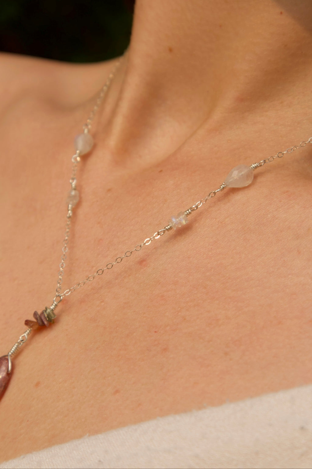 Sterling Silver Rhodonite Quartz Necklace