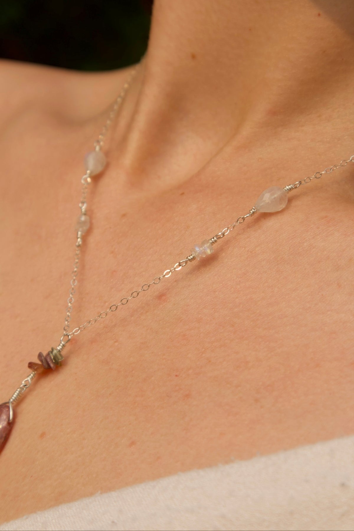 Sterling Silver Rhodonite Quartz Necklace
