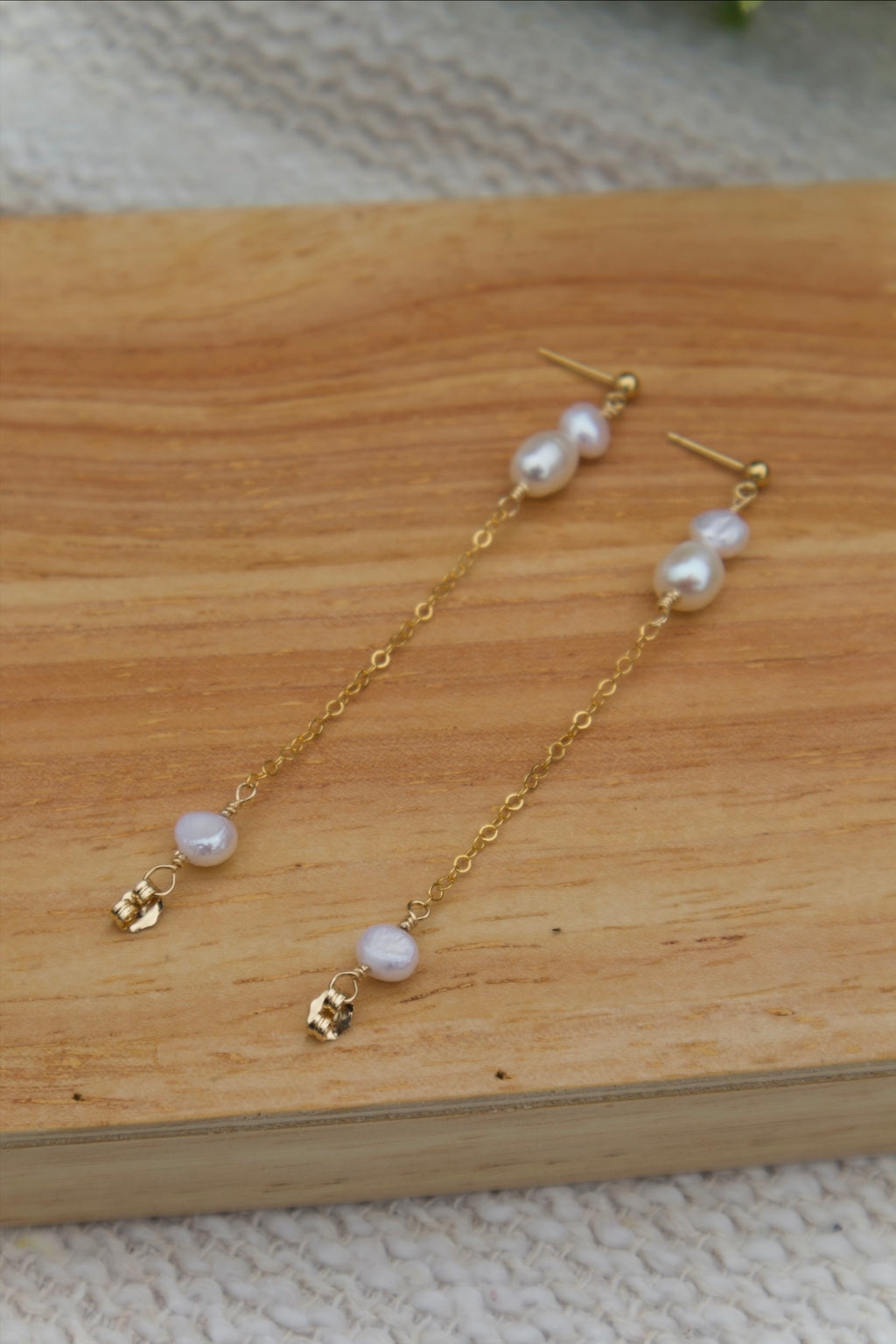 Dainty Freshwater Pearl Chain Stud Earrings
