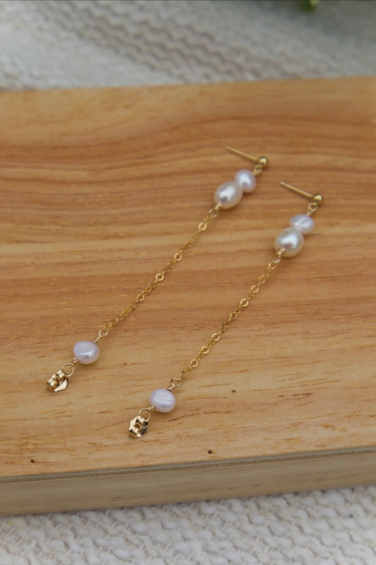 Dainty Freshwater Pearl Chain Stud Earrings