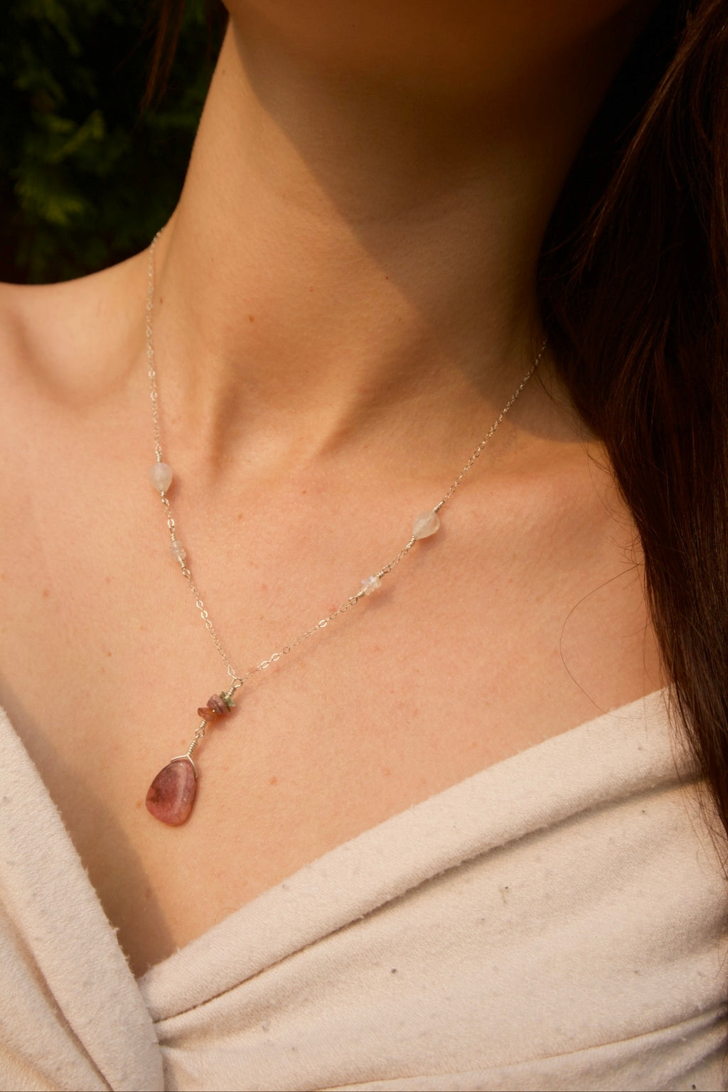 Sterling Silver Rhodonite Quartz Necklace