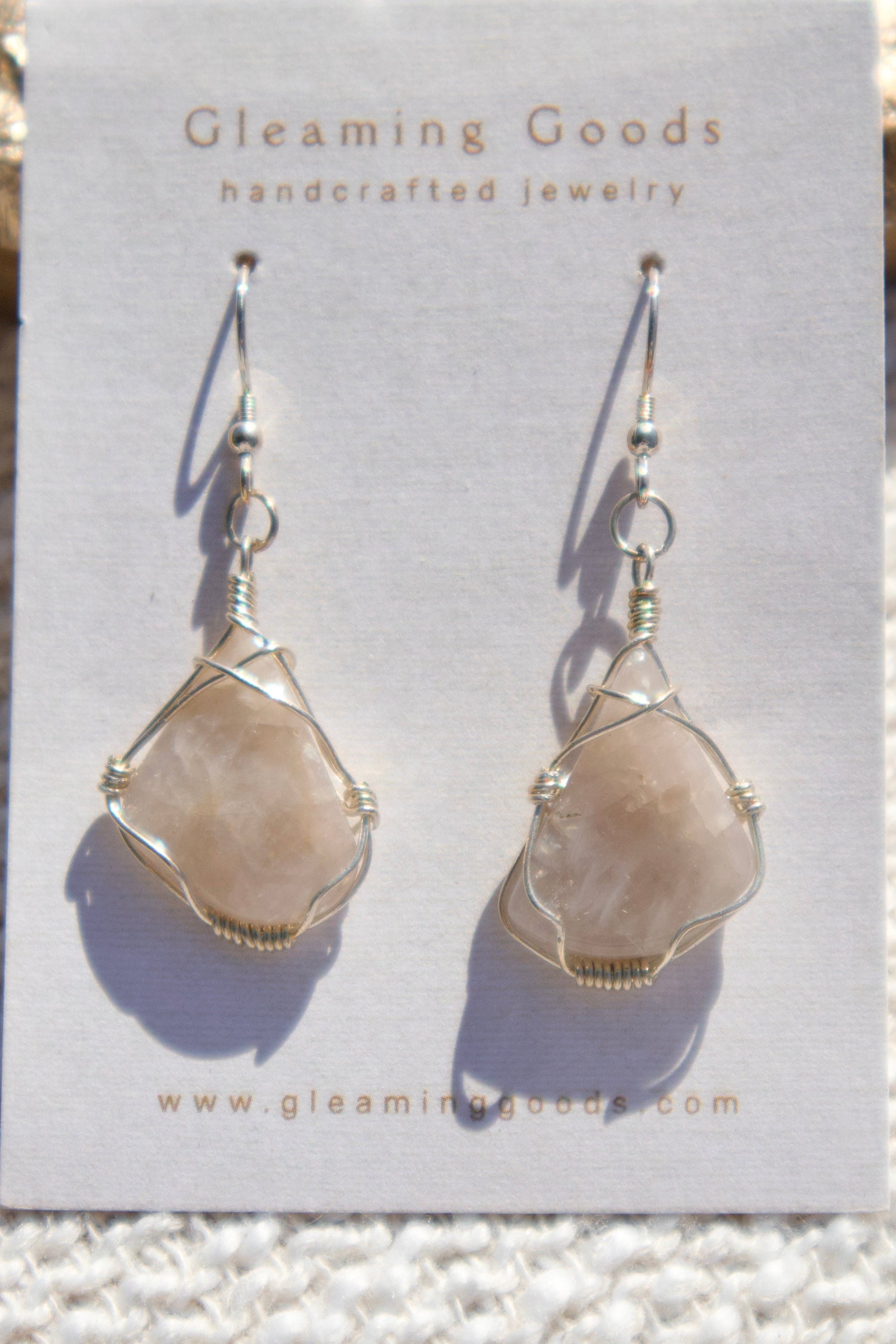 Sterling Silver Gray Moonstone wrapped earrings