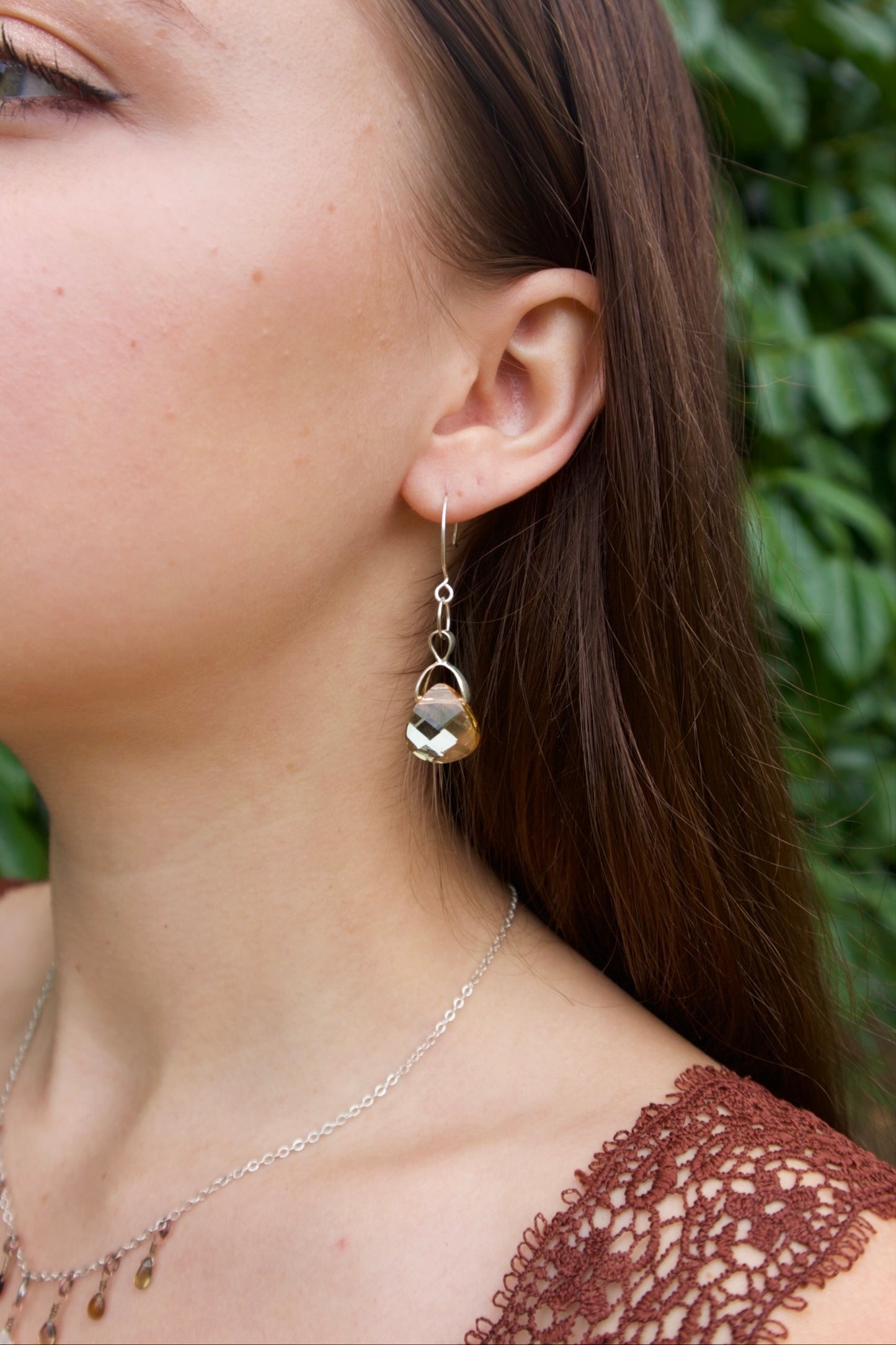 Sterling silver genuine citrine faceted crystal earrings