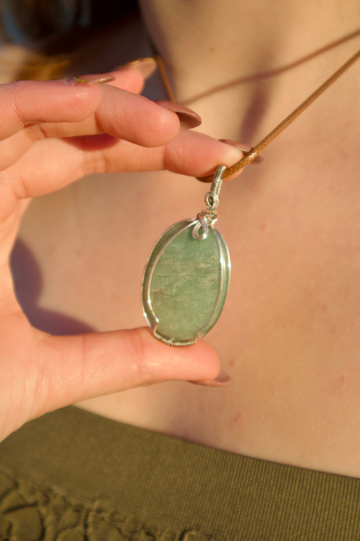 Natural Oval Amazonite Crystal Pendant