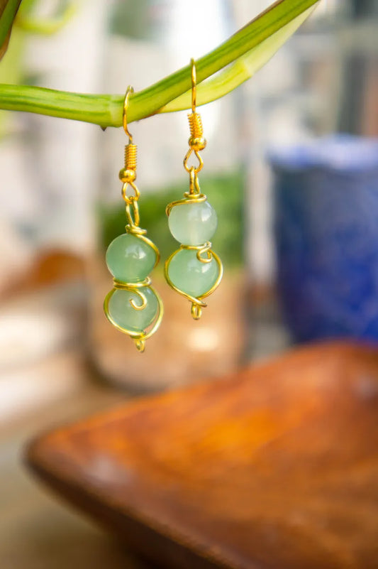 Green Jade Drop Dangles