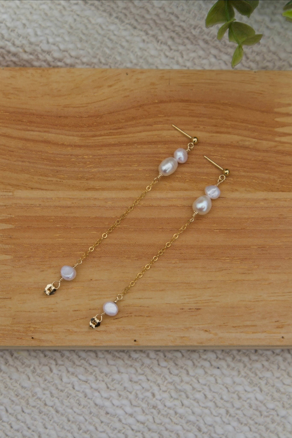Dainty Freshwater Pearl Chain Stud Earrings