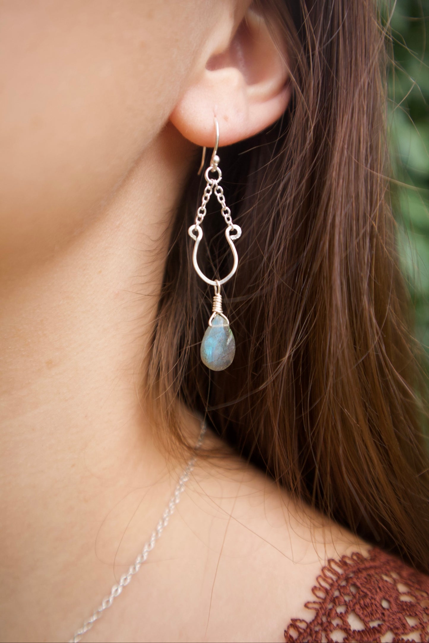 Sterling silver labradorite chain drop earrings