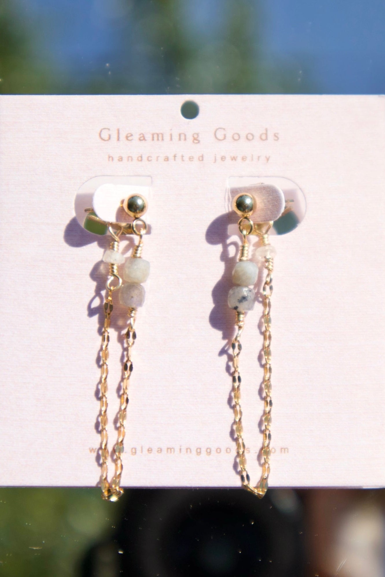 Dainty Labradorite Chain Stud Earrings