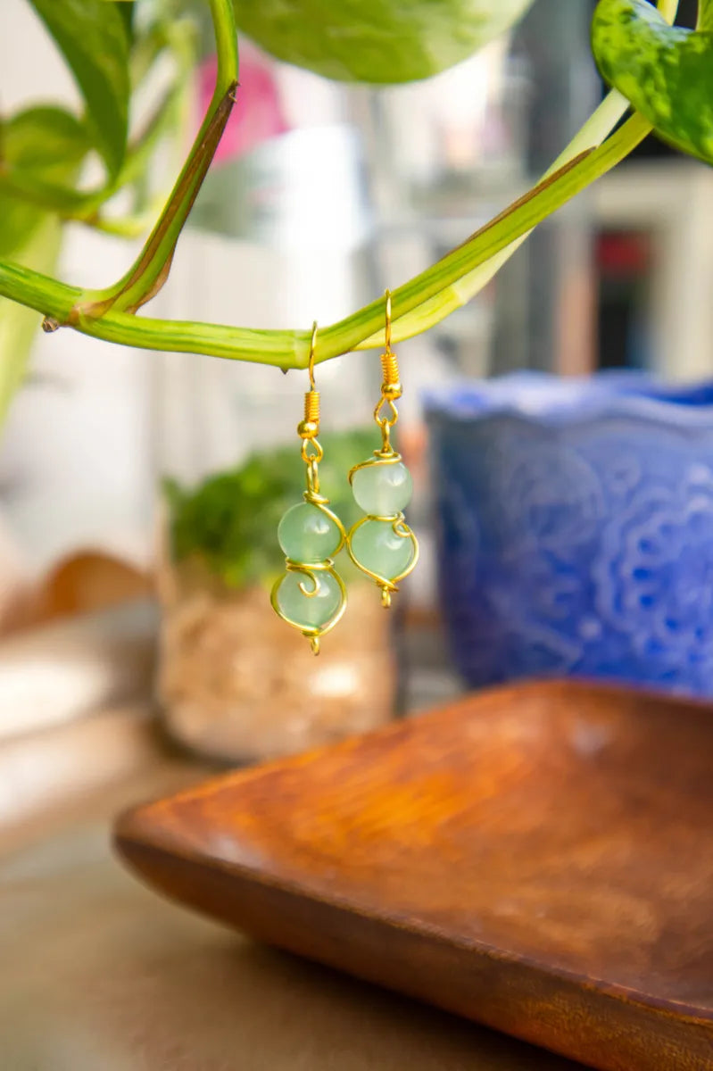 Green Jade Drop Dangles