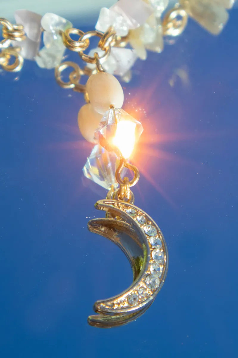 Crescent Moon Crystal Chain Necklace