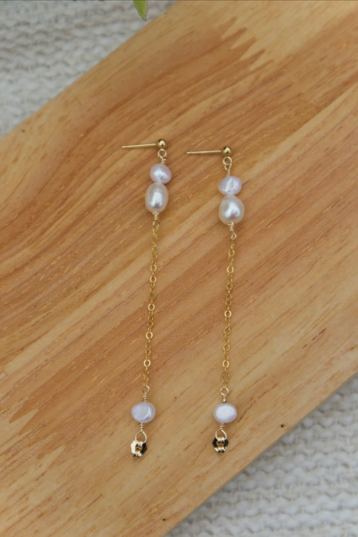 Dainty Freshwater Pearl Chain Stud Earrings
