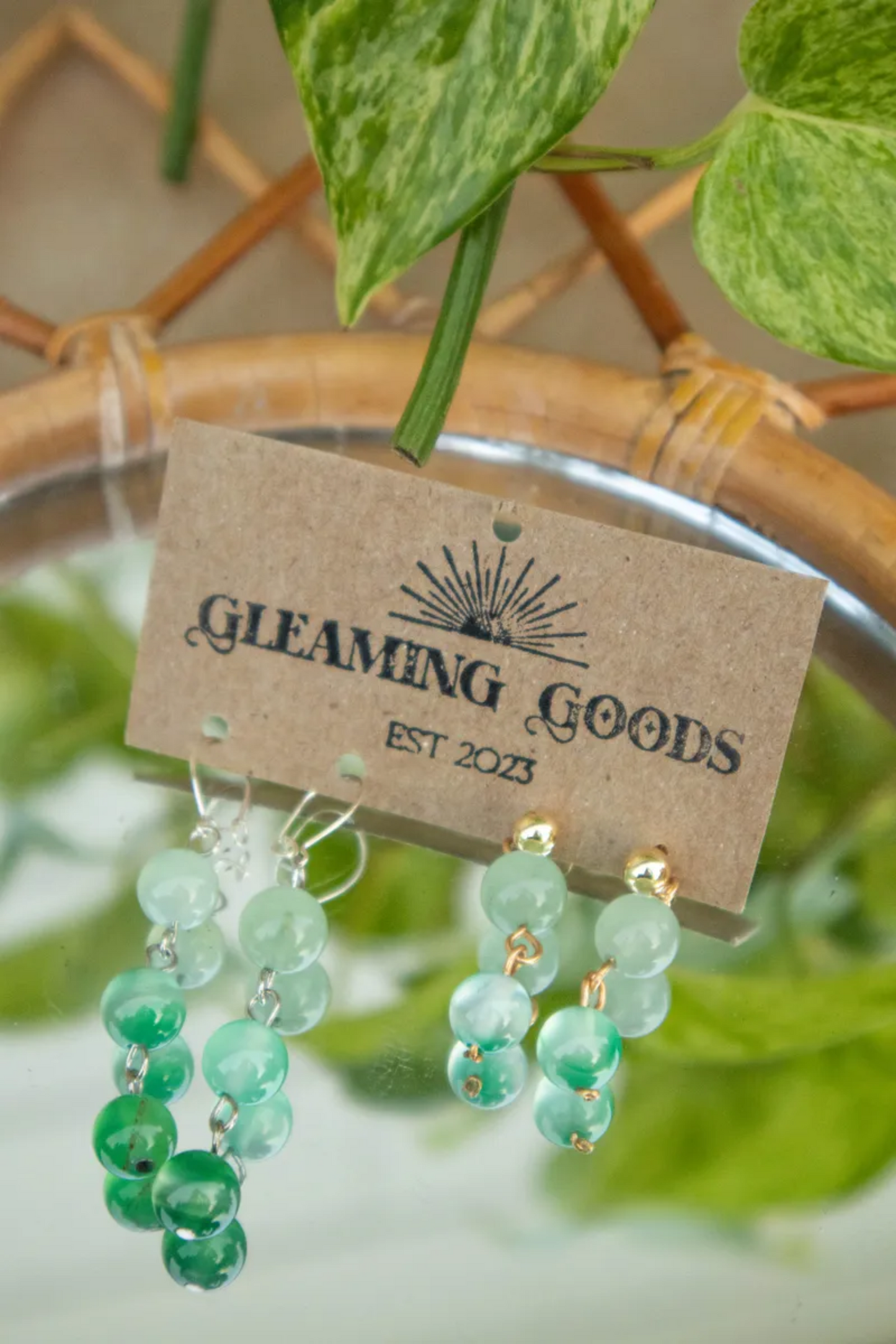 Green Jade Drop Dangle Earrings