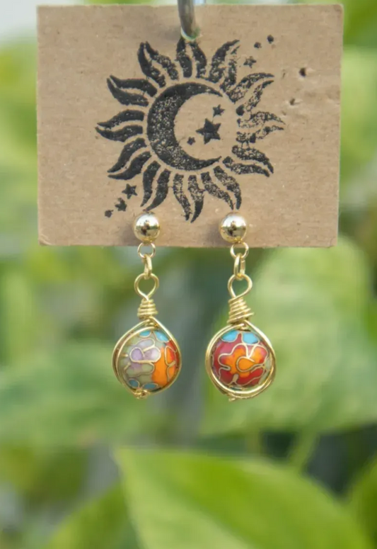 Cloisonne Floral Drop Dangles