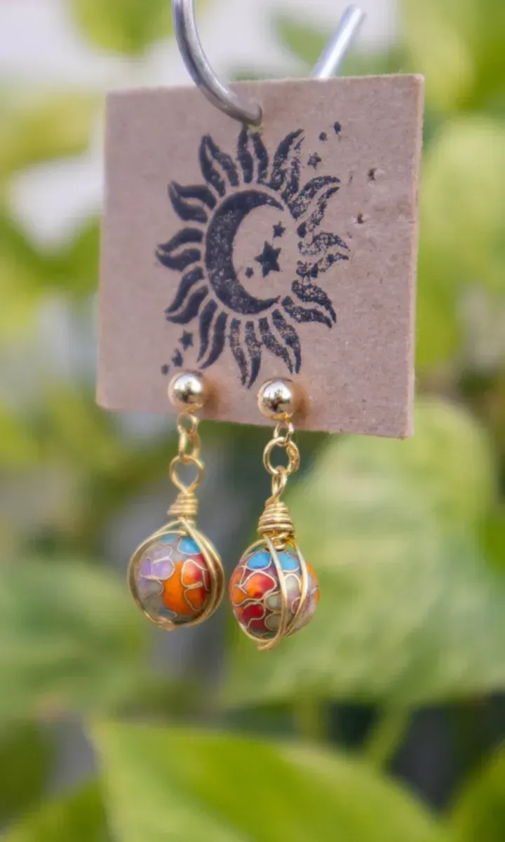 Cloisonne Floral Drop Dangles