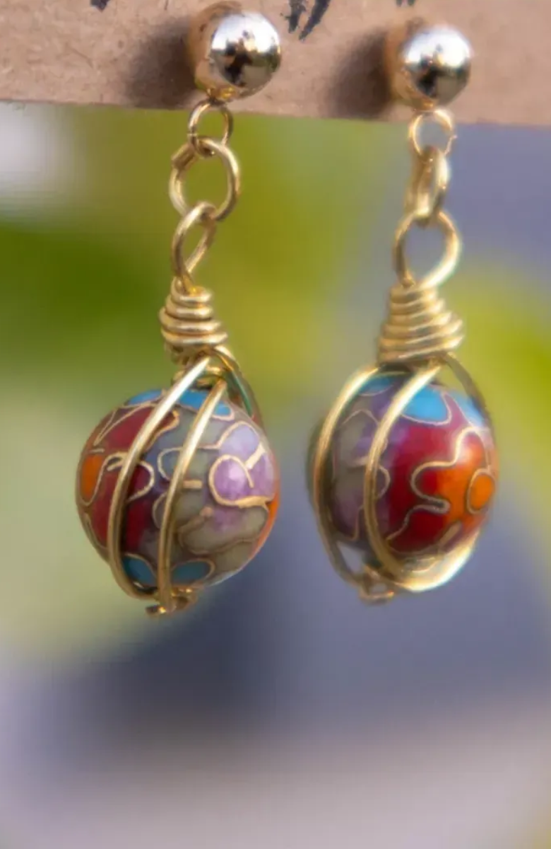 Cloisonne Floral Drop Dangles