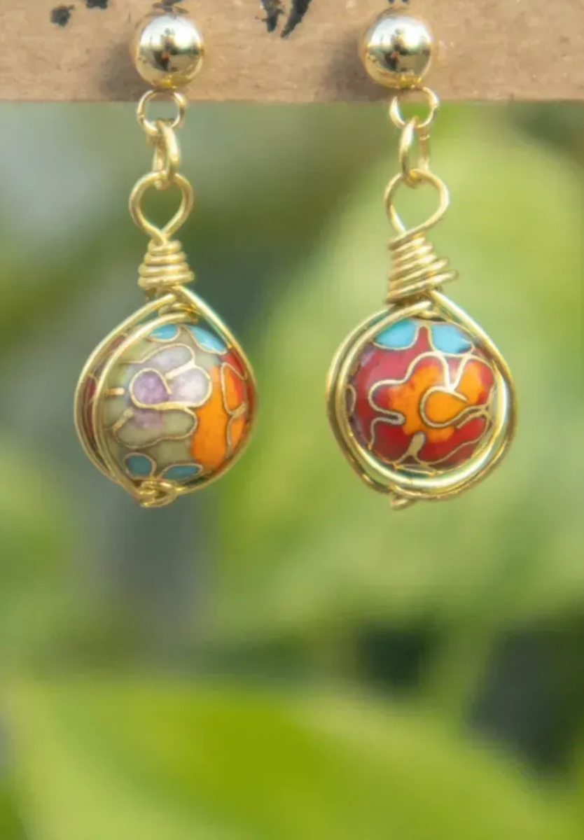 Cloisonne Floral Drop Dangles